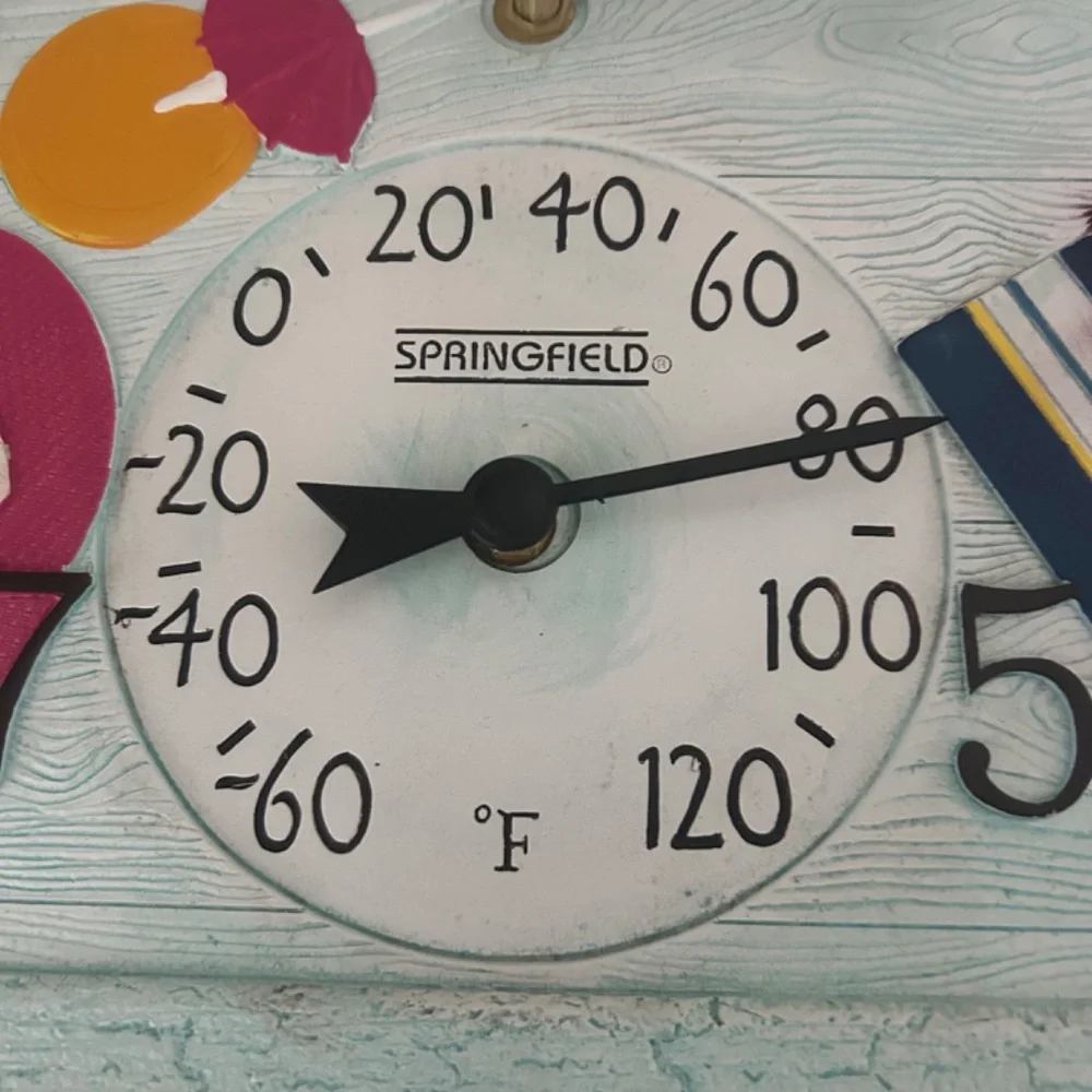 “At The Pool” Poly Resin Clock with Thermometer. NWOT